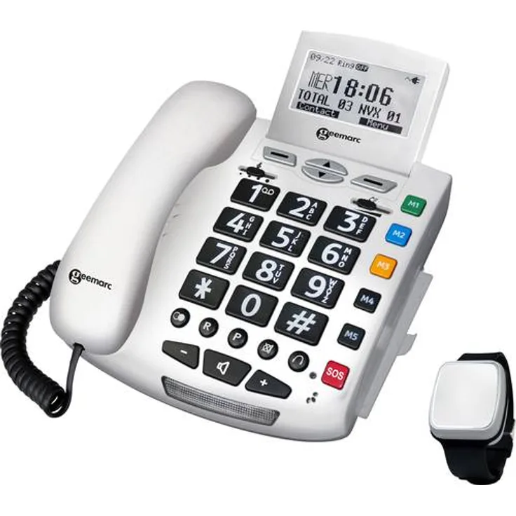 Geemarc Pack SERENTIES Schnurgebundenes Seniorentelefon Fallband-Sensor Beleuchtetes Display Weiß