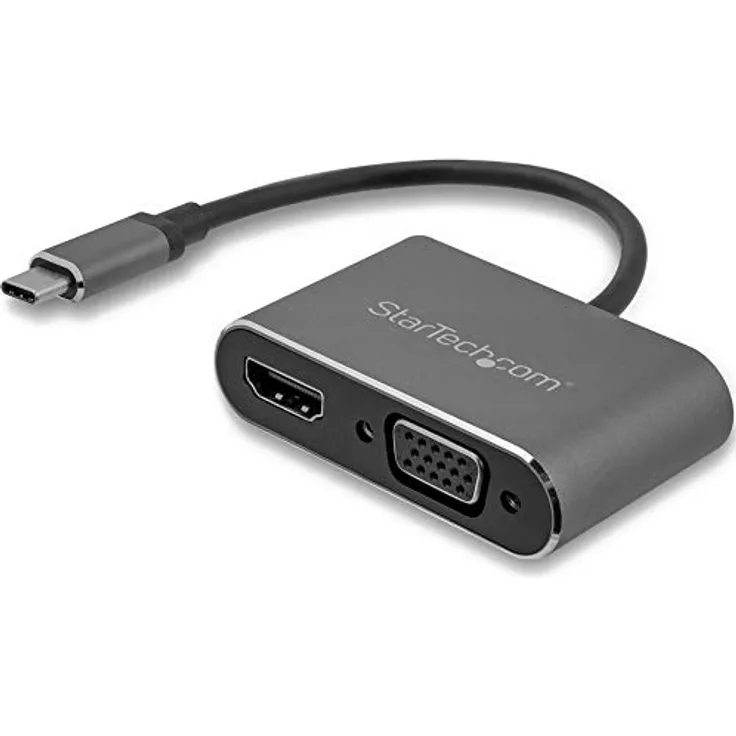 StarTech.com USB-C auf VGA und HDMI Adapter - USB-C Multiport Adapter - 4K 30Hz - Space Grey - integr. Kabel - CDP2HDVGA