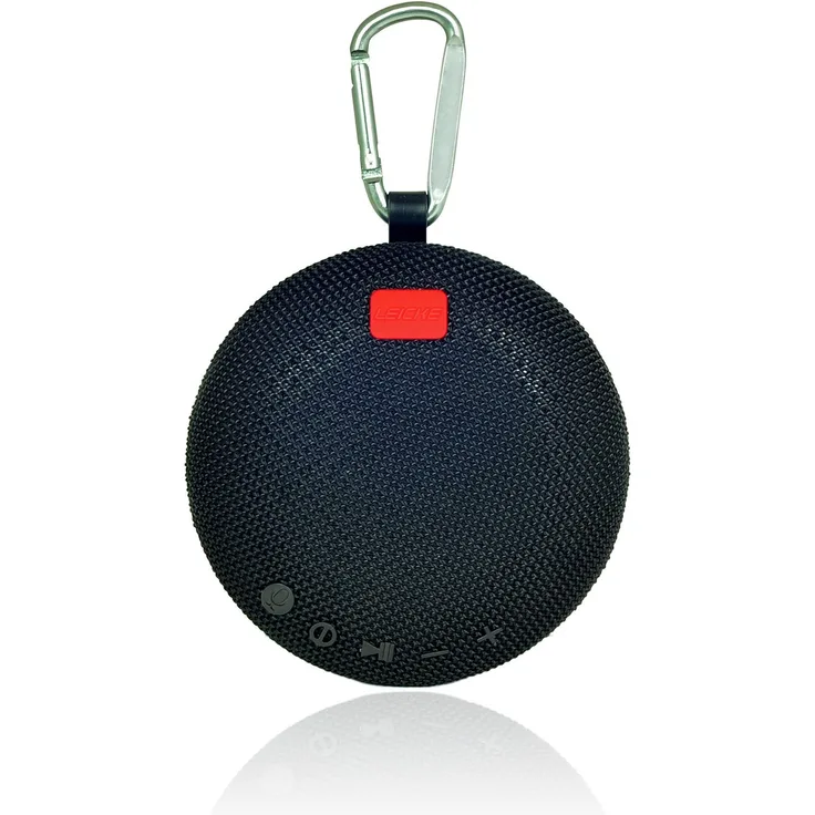 Leicke DJ Roxxx Round Clip Bluetooth-Lautsprecher (Bluetooth, 5 W, mit Karabiner, Gummigehäuse, NFC-Pairing, kompatibel mit HomeKit und Google Home) schwarz