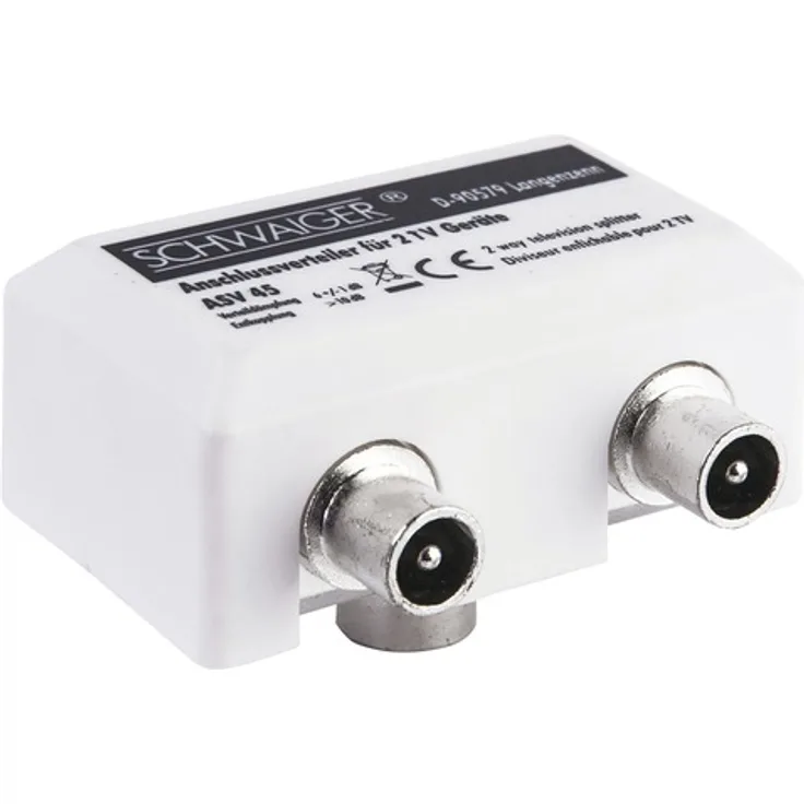 SCHWAIGER -ASV45 532- Breitband Aufsteckverteiler 2-Fach TV für Kabel- und Antennenanlagen- 1x IEC-Buchse > 2X IEC Stecker-weiß