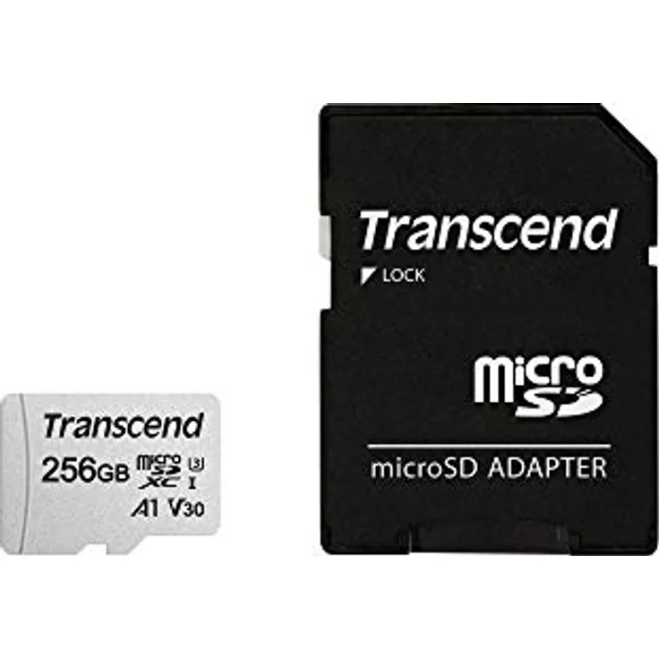 Transcend Highspeed 256GB  micro SDXC-SDHC Speicherkarte (für Smartphones, etc. und Digitalkameras) - 4K, U3, V30, A1, UHS-I TS256GUSD300S-A (mit Adapter)