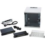 DIGITUS 10-Zoll Set - Netzwerk-Schrank 6HE - Fachboden - Steckdosenleiste - 8-Port Patch-Panel - 8-Port Gigabit-Switch
