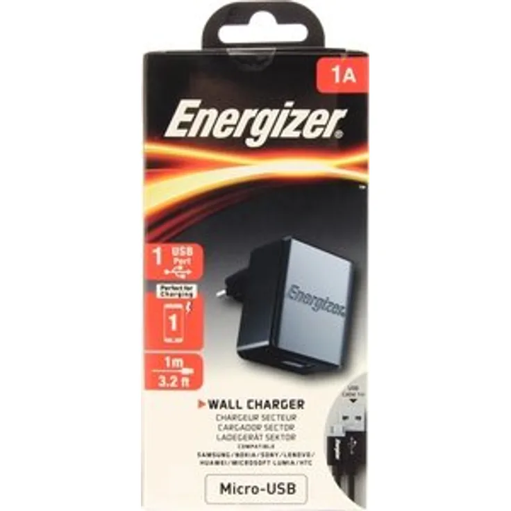 Energizer ACA1AEUCMC3 - Netzladegerät - 1A - 1 USB - EU-Stecker - Mikrokabel - USB im Lieferumfang enthalten - Schwarz