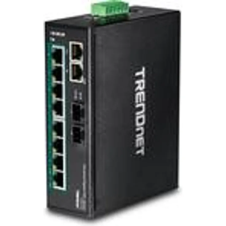 TRENDnet 10-Port Industrieller Gigabit PoE+ DIN-Schiene Switch, 240 W PoE-Gesamtleistung, 20 Gbps Schaltkapazität, Dual redundant, TI-PG102