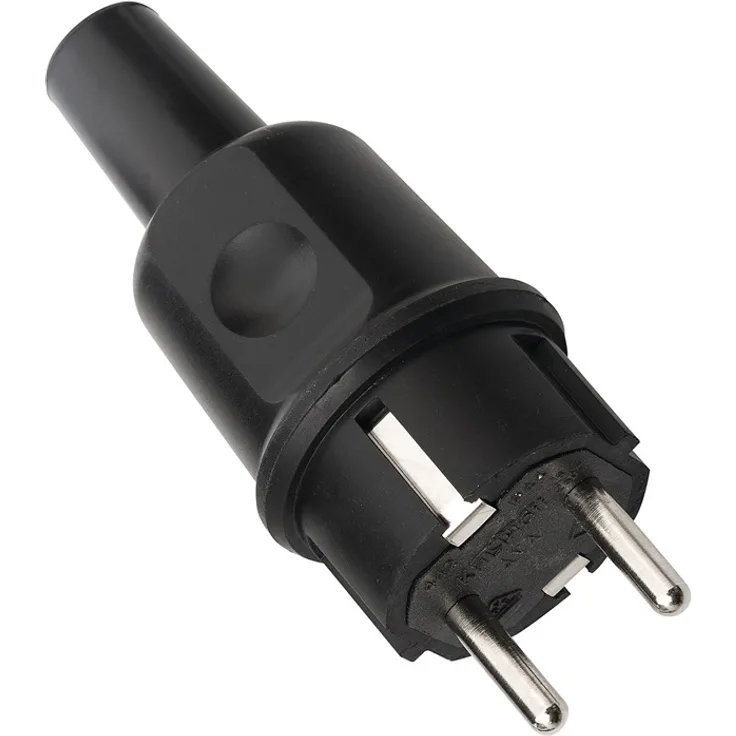Schutzkontakt-Stecker Vollgummi Farbe: Schwarz