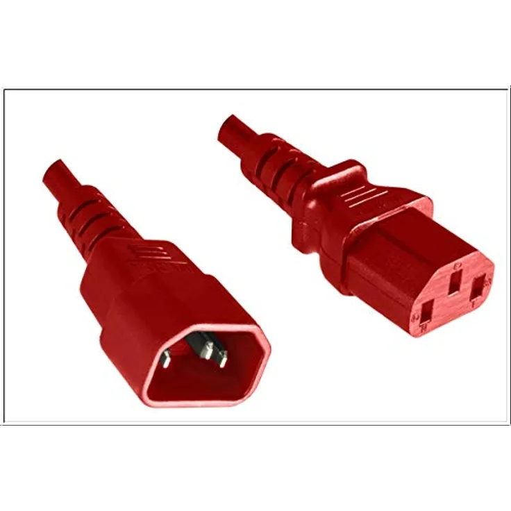 Kaltgeräte-Verlängerungskabel, Kaltgerätestecker auf Kaltgerätekupplung, 2,0 m rot Kaltgeräteverlängerung C13/C14, Länge 2,0 m in rot (35102R)