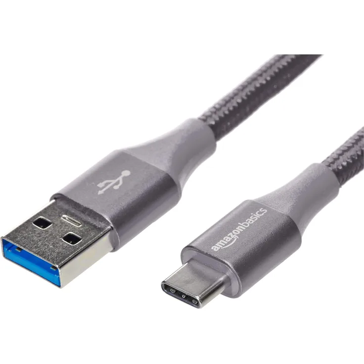 AmazonBasics - Verbindungskabel, USB Typ C auf USB Typ A, USB-3.1-Standard der 1. Generation, doppelt geflochtenes Nylon, 1,8 m, Dunkelgrau