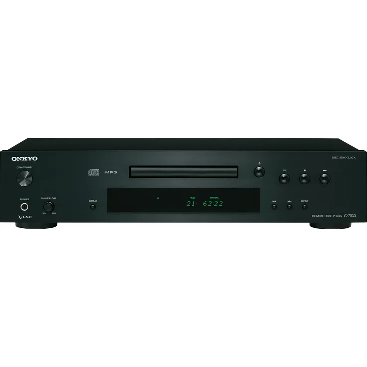Onkyo C-7030(B) CD-Player (Wiedergabe von Audio CD/CD-R/CD-RW/MP3 CD, VLSC Technologie für Pulsrauschunterdrückung, Remote Interactive Fernbedienung, Gerätefront aus Aluminium), Schwarz