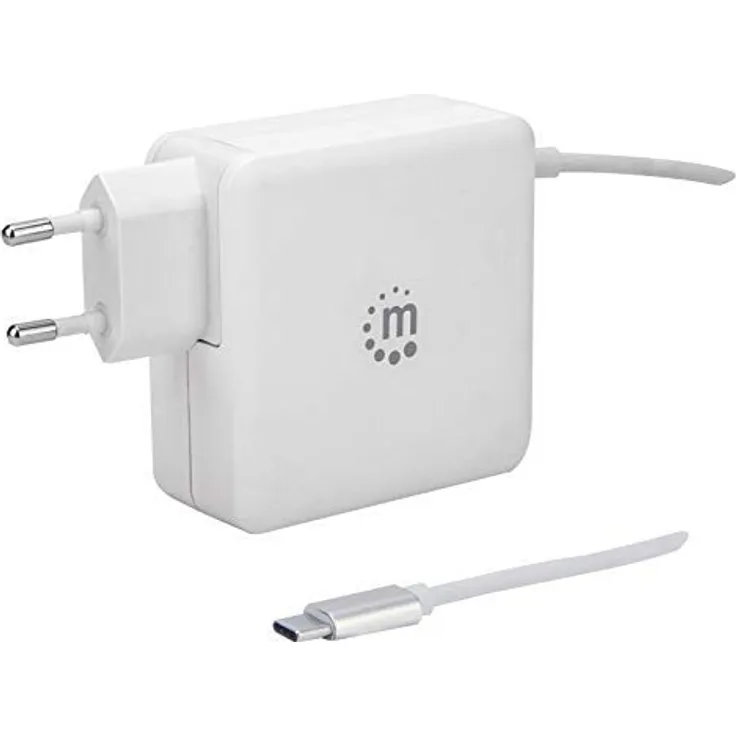 Manhattan 180245 Power Delivery USB-Netzteil mit integriertem USB-C-Kabel 60 W USB-C Power Delivery-Port (PD 3.0) mit bis zu 60 W USB-A Ladeport bis zu 2,4 A weiß