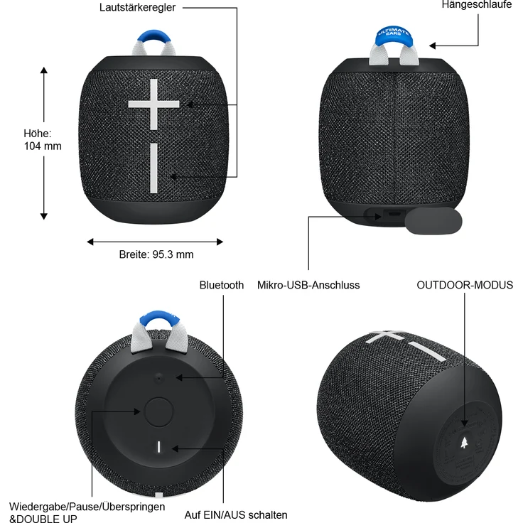 Ultimate Ears Wonderboom 2 Tragbarer Bluetooth-Lautsprecher, 360° Sound, Wasserdicht & Staubdicht, Outdoor-Modus, Verbinden Sie 2 Lautsprecher für Stereo-Sound, 13-Stunden Akkulaufzeit - schwarz – Bild 15