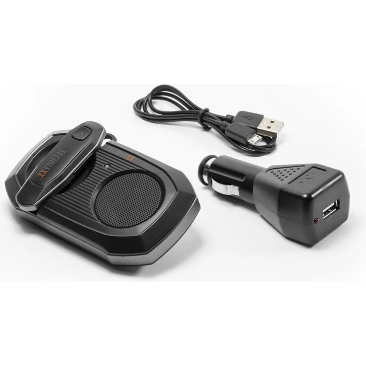 Technaxx 4576 Bluetooth Car Kit mit In-Ear Kopfhörer BT-X30, KFZ-Bluetooth Freisprecheinrichtung mit abnehmbarem schwarz