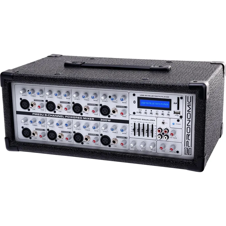 Pronomic PM83U 8-Kanal Powermischer mit USB-SD-Bluetooth MP3-Player (Live Mischpult mit integriertem Verstärker, Digitales Effektgerät, 300W)