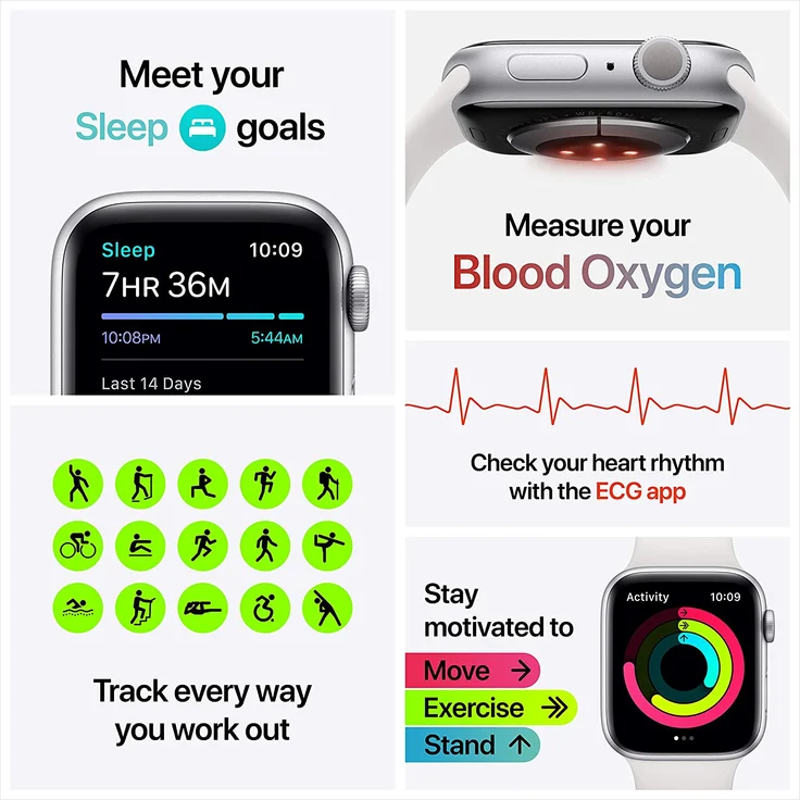 Apple Watch Series 6 Smartwatch GPS, 44mm, Aluminiumgehäuse Space Grau, Sportarmband Schwarz – Bild 4
