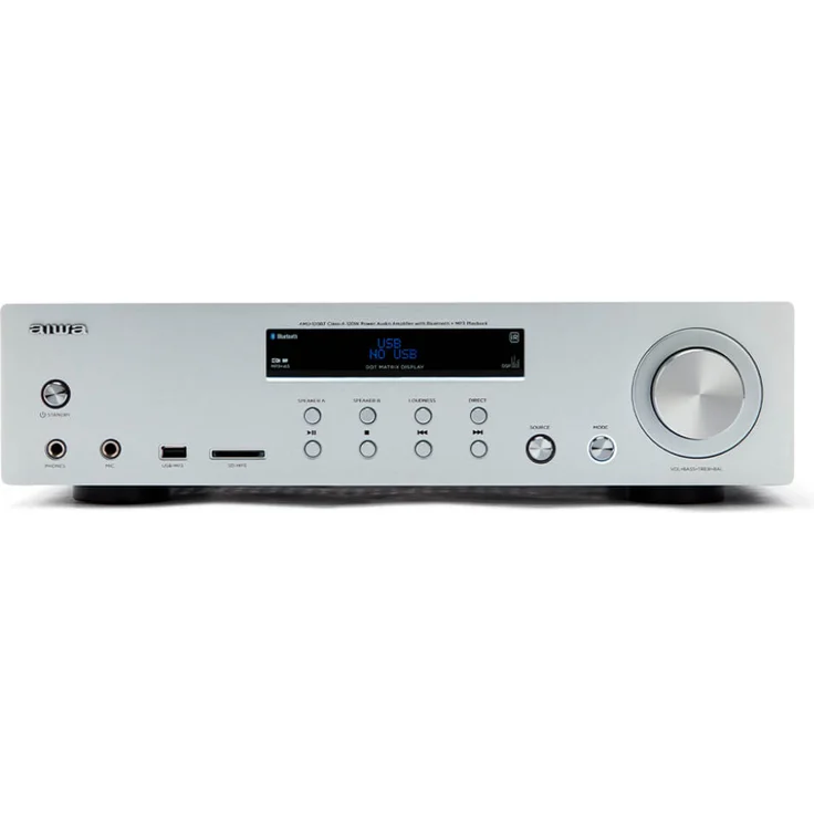 Aiwa AMU-120BTSR Vollverstärker, AV-Empfänger, mit Bluetooth 5.0, 120 W, USB-Anschluss, SD-Kartenleser, silber – Bild 1