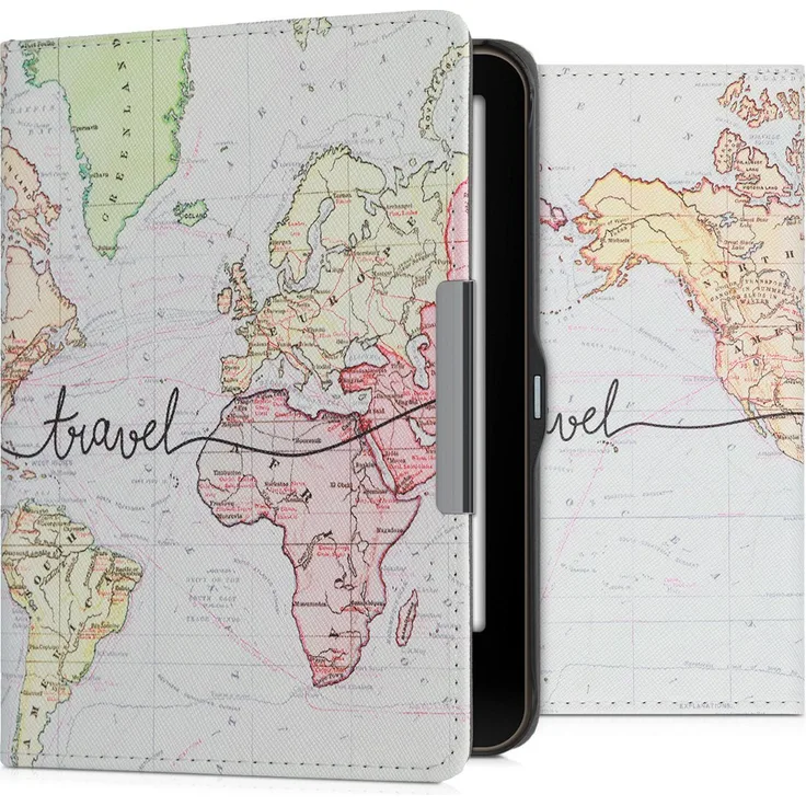 kwmobile E-Reader-Hülle, Hülle für Tolino Vision 1 - 2 - 3 - 4 HD - Kunstleder eReader Schutzhülle Cover Case - Travel Schriftzug Design