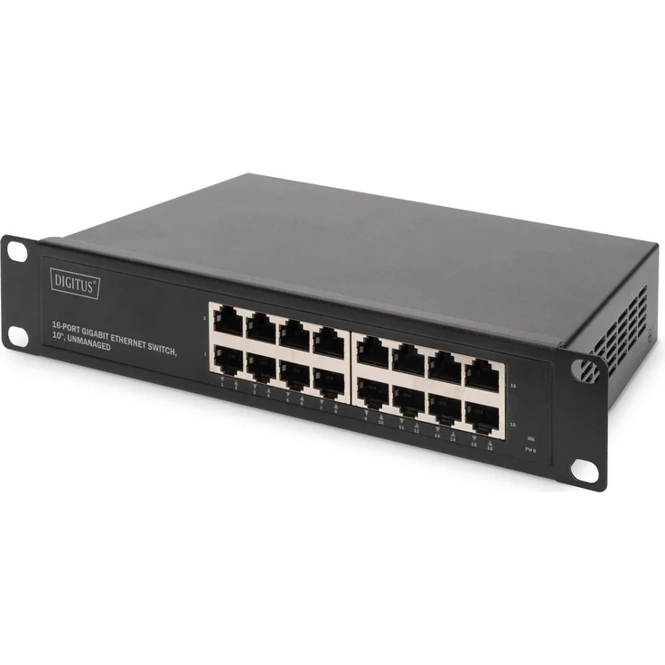 DIGITUS Gigabit Ethernet Netzwerk-Switch - 10 Zoll - 16 Ports - Unmanaged - Backplane 32 Gbps - Auto MDI-MDI-X - Schwarz – Bild 1