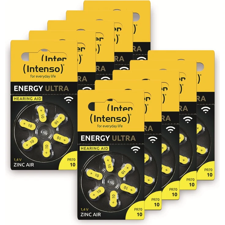 60er Hörgeräte-Batterien-Set INTENSO, Engery Ultra A 10, gelb – Bild 1