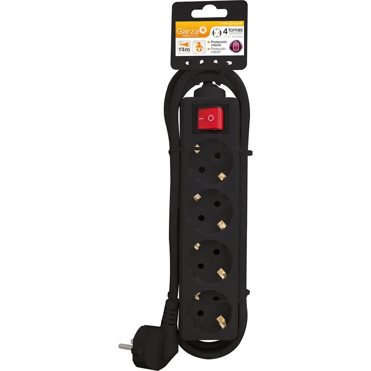 Garza - Reiher 430063 Power-Base lose Basic 4 Schuko-Steckdosen, Kabel 1,5 mm x 3 m, Farbe, Schwarz, Medium