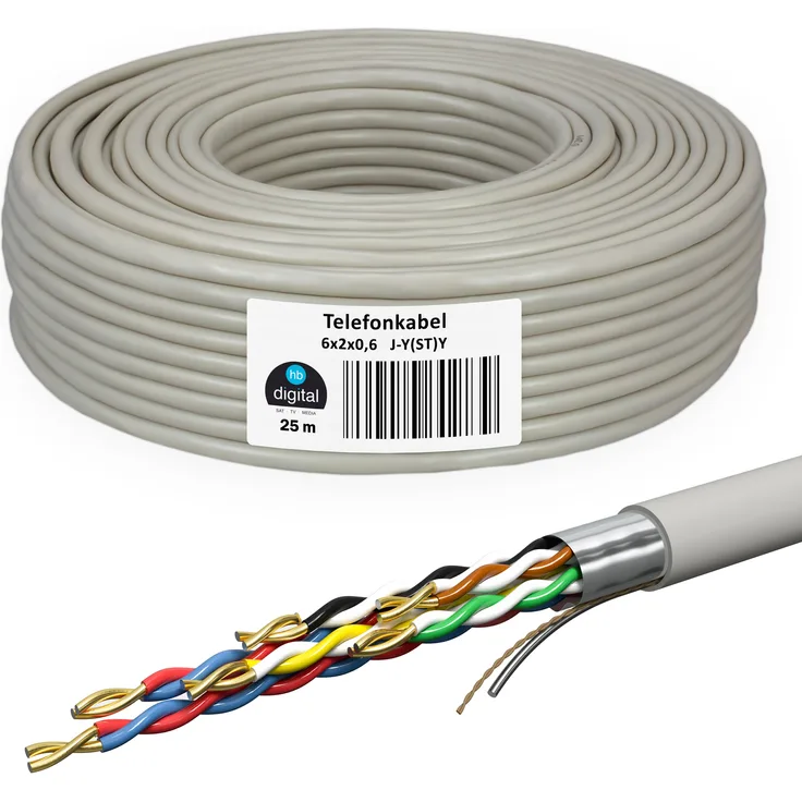 25 m Telefonkabel 6 x 2 x 0,6 J-Y(ST)Y