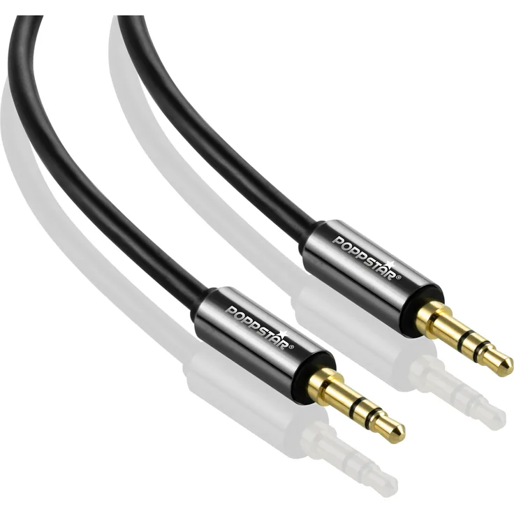 Poppstar 3m Audio Kabel Klinke (3,5mm Klinkenkabel vergoldet), Kopfhörerkabel - Lautsprecherkabel für Kopfhörer, Smartphone, MP3 player, Auto Kfz Autoradio, schwarz