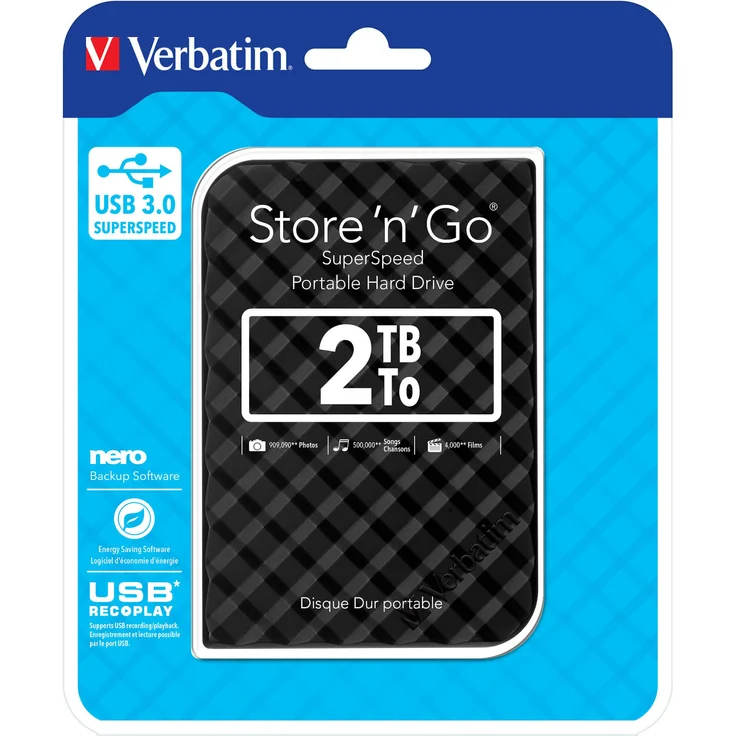 Verbatim Store 'n' Go Portable - Festplatte - 2 TB - extern (tragbar) - 2.5 Zoll (6.4 cm) - USB 3.0 - Schwarz (53195) – Bild 3
