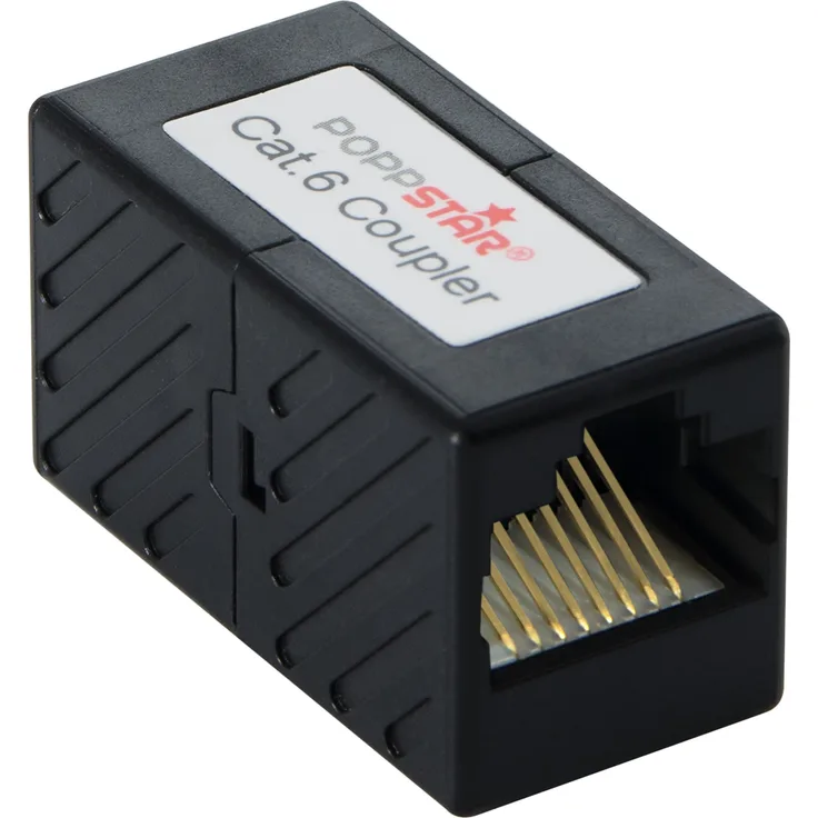 Poppstar 1x Adapter RJ45 Kupplung Cat6 (2x Buchse, 8-polig, geschirmt), Ethernetkabel Verbinder - Netzwerkkoppler für Patchkabel, DSL LAN Kabel, Netzwerkkabel, Modular uvm.