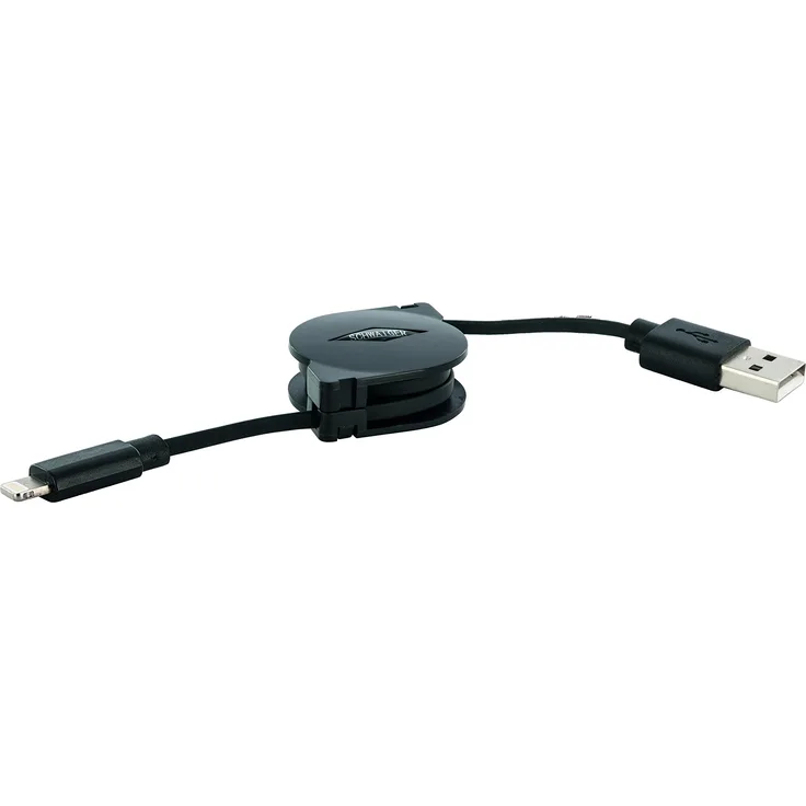 Schwaiger LKR090L 533 flaches ausziehbares Apple Lightning Sync/Ladekabel (0,9 m) schwarz