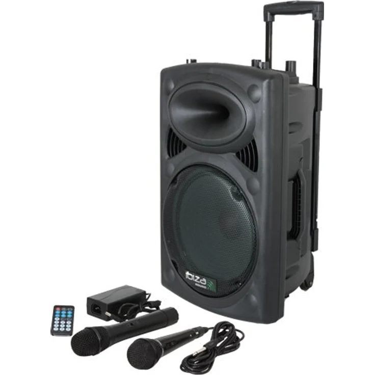 Ibiza Port8VHF-N DJ PA Karaoke Anlage mobile PA-Box Lautsprecherbox (Akku-Betrieb, Trolley, Mp3-fähige USB-SD-Slots, 400W, Fernbedienung, 2x Mikrofon) schwarz – Bild 1