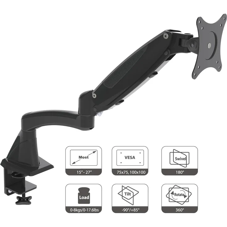 HFTEK Monitor Halter Tischhalterung für Bildschirme von 15 bis 27 Zoll mit VESA 75/100 - GM112F (schwarz)