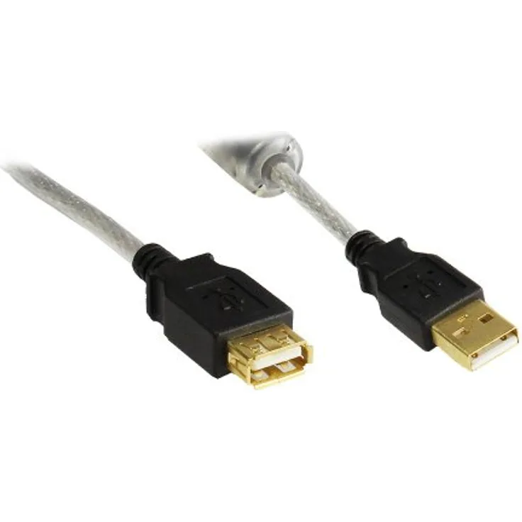 Good Connections - USB 2.0 Verlängerungskabel - USB Typ A (M) - USB Typ A (W) - 5.0 m - Transparent - Mit Ferritkern an der Seite des Steckers (2511-5TQ)