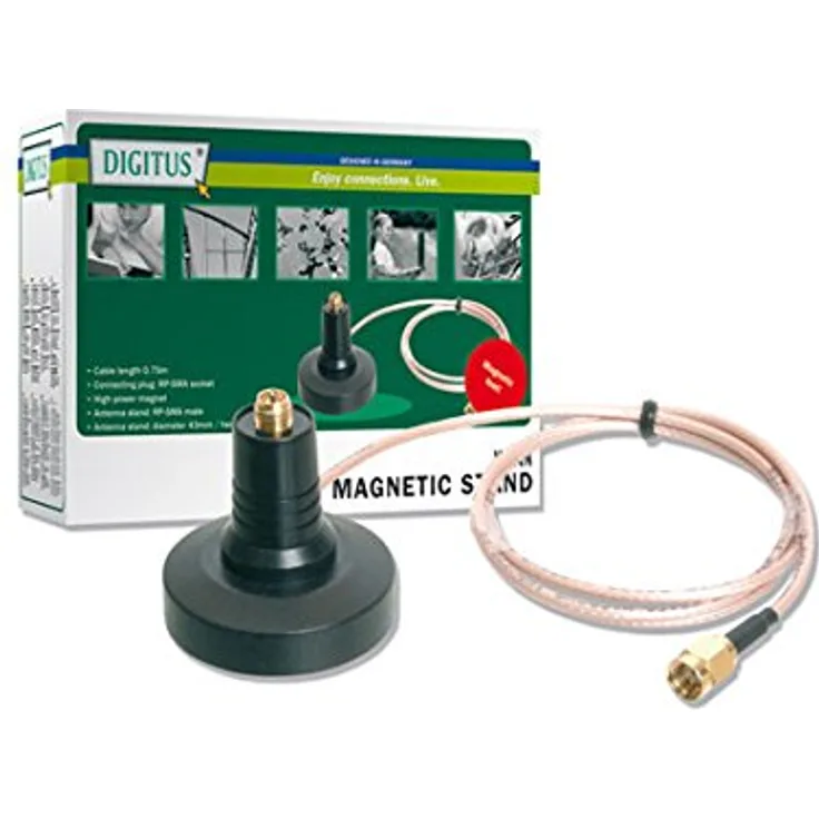 DIGITUS DN-70101-1 Wireless LAN Antennenfuß, magnetisch, RP-SMA Anschluss, Kabel: 1,5 m lang
