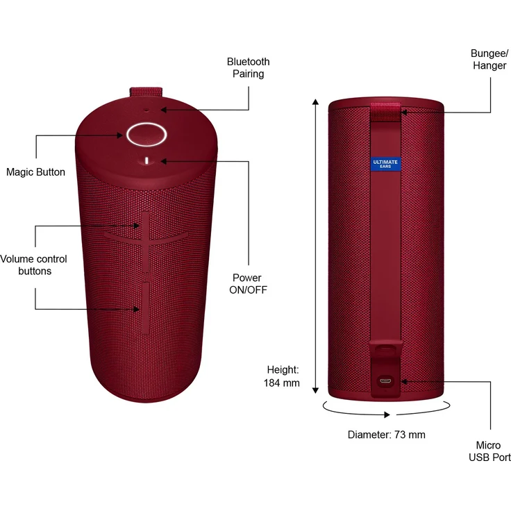 Ultimate Ears Boom 3 Bluetooth-Lautsprecher mit Radio, Webradio, wasserdicht, Rot – Bild 2
