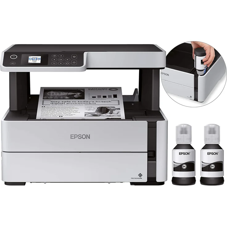 Epson EcoTank ET-M2170 (3-in-1) Multifunktionsdrucker - (Tintenstrahl) Mono, Druckgeschwindigkeit: 20 s/w, Auflösung: 2400 x 1200, LAN, WLAN, AirPrint, Wi-Fi Direct, Cloud Print (C11CH43401) – Bild 2