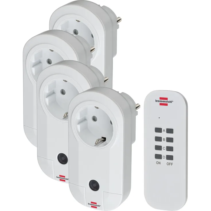 Brennenstuhl Funkschalt-Set RC 1 4001 (4er Funksteckdosen Set Innenbereich, mit Handsender und Kindersicherung) weiß