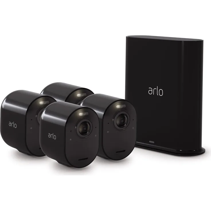 Arlo Ultra 2 Spotlight WLAN Überwachungskamera außen, 4er Set, kabellos, 4K, Nachtsicht in Farbe, Bewegungsmelder, 2-Wege-Audio, Schwarz (VMS5440B)