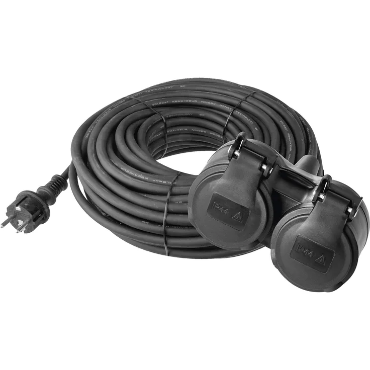 EMOS Verlängerungskabel mit 2 Schuko Steckdosen, 25 m, Doppel-Verlängerung, 2 Schutzkontakt Buchsen, Gummi-Kabel für den Außenbereich, IP44, H05RR-F3G 1,5 mm²