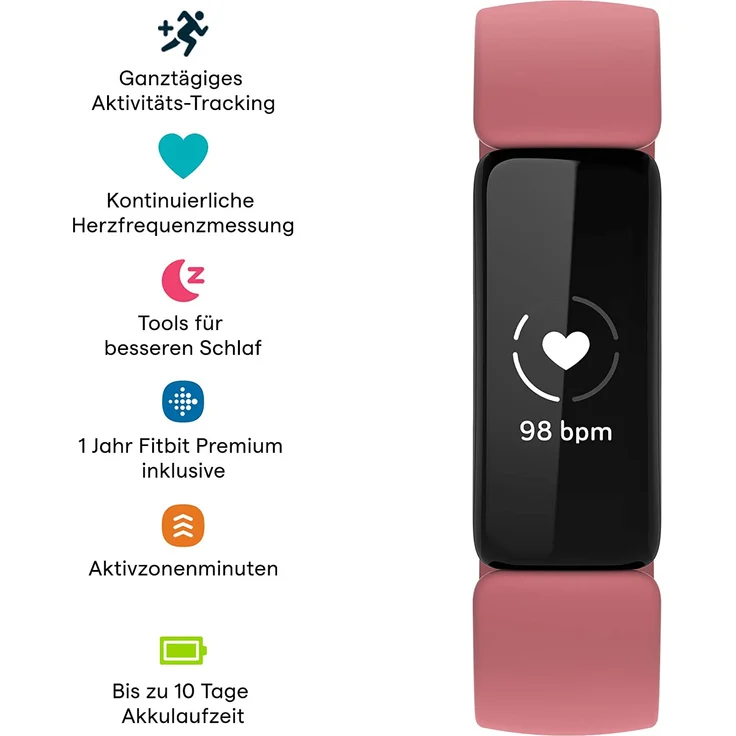 Fitbit Inspire 2 Fitness-Tracker Unisex, S/L, Silikonarmband, Wüstenrot – Bild 8