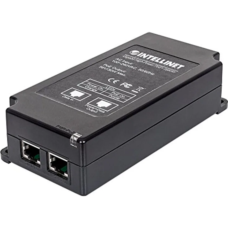 Intellinet Gigabit High-Power PoE+ Injektor ( 1 x 30 Watt-Port - IEEE 802.3at-af Power over Ethernet ( PoE+- PoE ) Kunststoffgehäuse schwarz 561037