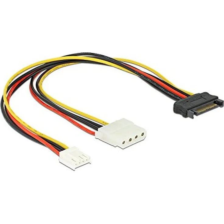 Delock Kabel Y-Power SATA Stecker 15 Pin > 4 Pin Molex Buchse + 4 Pin Floppy