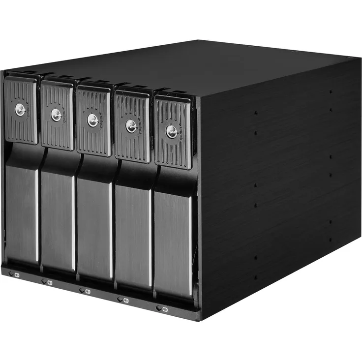 Silverstone Sst-FS305-12G - trägerloser 3 x 5, 25'' Aluminium Hot Swap Festplatten-Wechselrahmen für 5 x 3, 5'' SAS-12G/SATA-6G-HDDs oder SSDs mit Metallschloss an jeder Einschubtür, Statusanzeige-LEDs