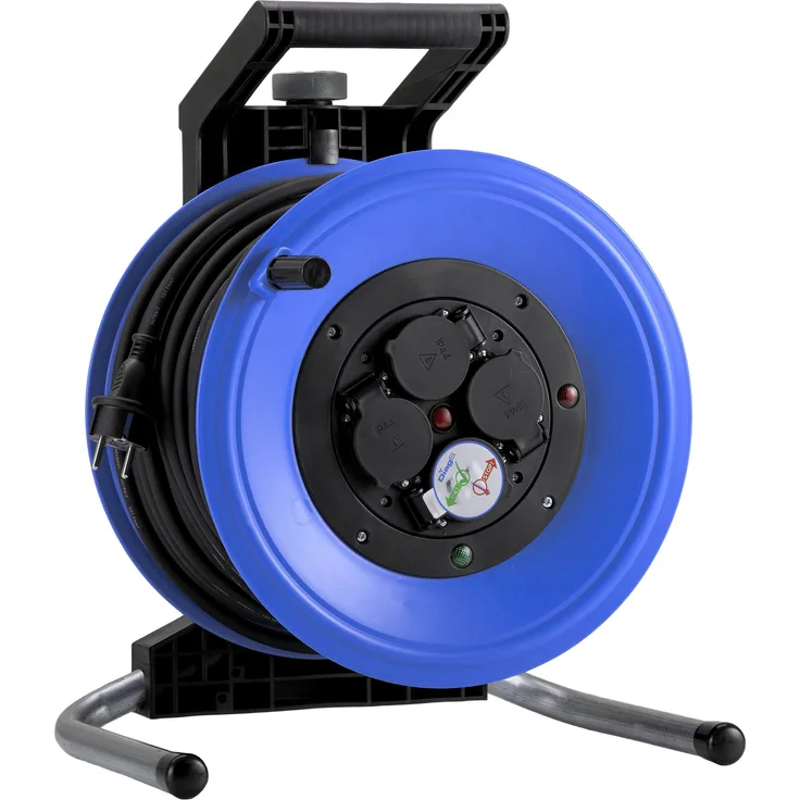 HEDI K360NTF Kabeltrommel Professional Plus 320 60m, DiagS, Thermoschutzschalter, Neopren Gummi Leitung H07RN-F 3G1,5, 250 V, Blau, Schwarz
