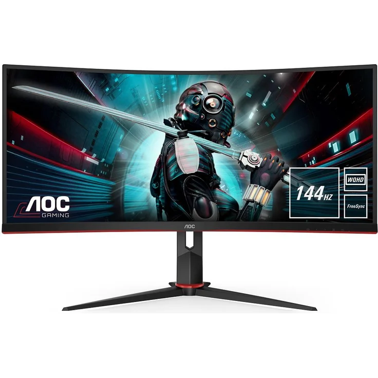 AOC Gaming CU34G2X 86 cm (34 Zoll) Curved Monitor (QHD, HDMI, DisplayPort, Free-Sync, 1ms Reaktionszeit, 144 Hz, 3440x1440) schwarz-rot – Bild 1
