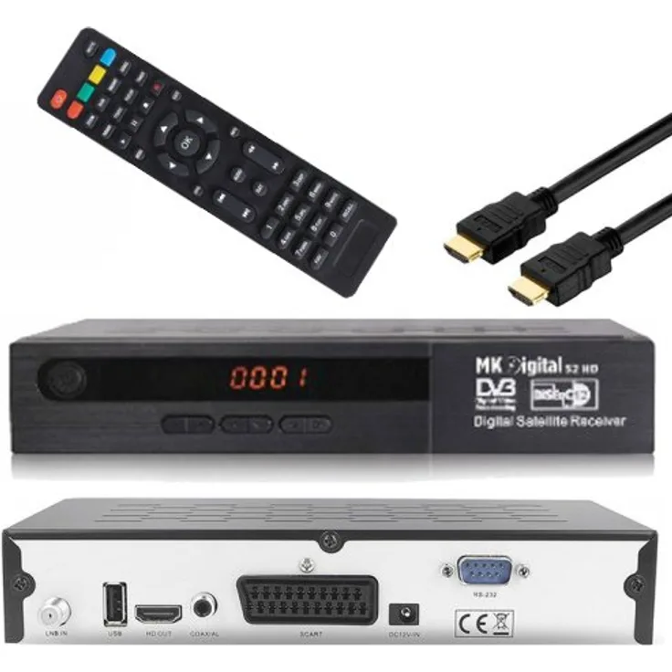 MK-Digital S2 HD 1080p, FULL HD, Sat-Receiver, DVB-S/S2, HDMI, EPG, schwarz