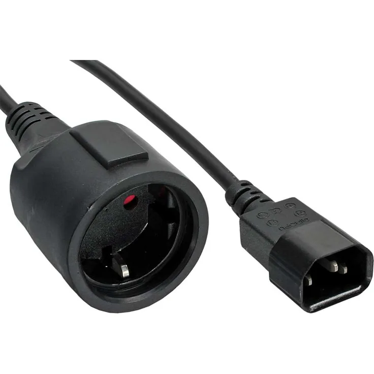InLine 16659K Netz Adapter Kabel, Kaltgeräte C14 auf Schutzkontakt Buchse, für USV, 0,5m