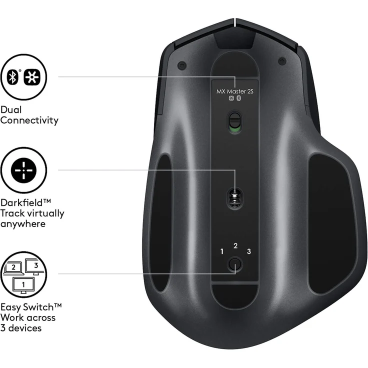 Logitech MX Master 2S Kabellose Maus, Bluetooth und 2.4GHz Verbindung via Unifying USB-Empfänger, 4000 DPI Sensor, Wiederaufladbarer Akku, Multi-Device, 7 Tasten, PC-Mac-iPadOS - graphit-schwarz – Bild 4