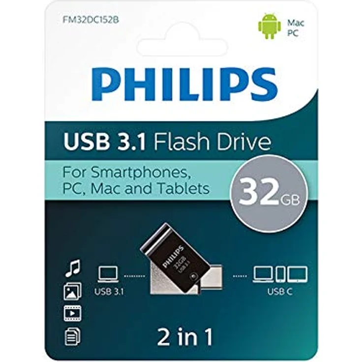 Philips 2 in 1 Black 32 GB OTG USB C + USB 3.1 – Bild 1