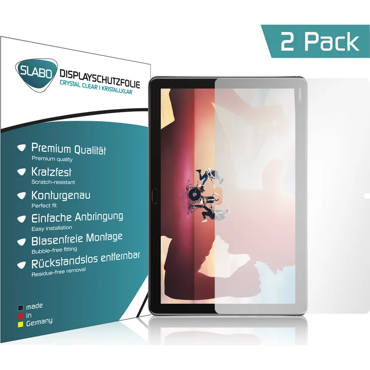 Slabo 2x Displayschutzfolie für Huawei MediaPad M5 Lite (10.1'') KLAR ''Crystal Clear'' (verkleinerte Folien) Displayfolie Schutzfolie Folie