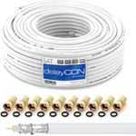 deleyCON HQ 50m SAT Koaxial Kabel 130dB - 4-fach geschirmt für DVB-S - S2 DVB-T und DVB-C - Stahl/Kupfer Innenleiter - 4K 1080p FULL HD HDTV - inkl. 10x vergoldete F-Stecker