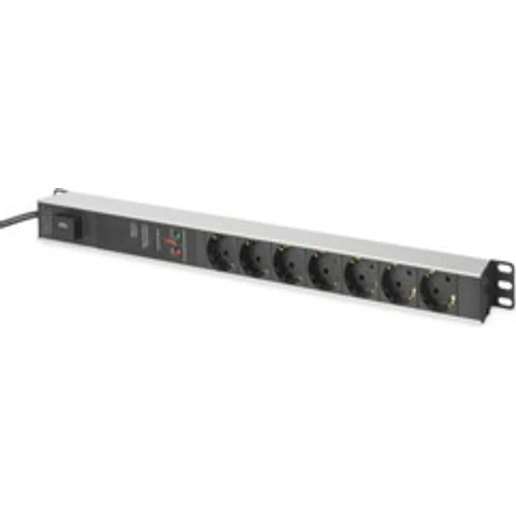 DIGITUS 19'' Steckdosenleiste, 7 Abgriffe, 1HE, 250VAC, 50-60Hz, 16A, 4000W, mit Überspannungsscchutz & Frequenzfilter – Bild 1