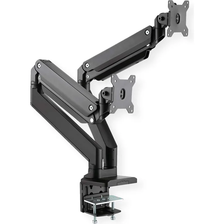 Roline Monitor-Doppelarm, Tischmontage, Gasfeder, je 5 Gelenke, max. 15 Kg, Zweifach Monitorarm zur einfachen und zuverlässigen Einstellung von zwei Monitoren